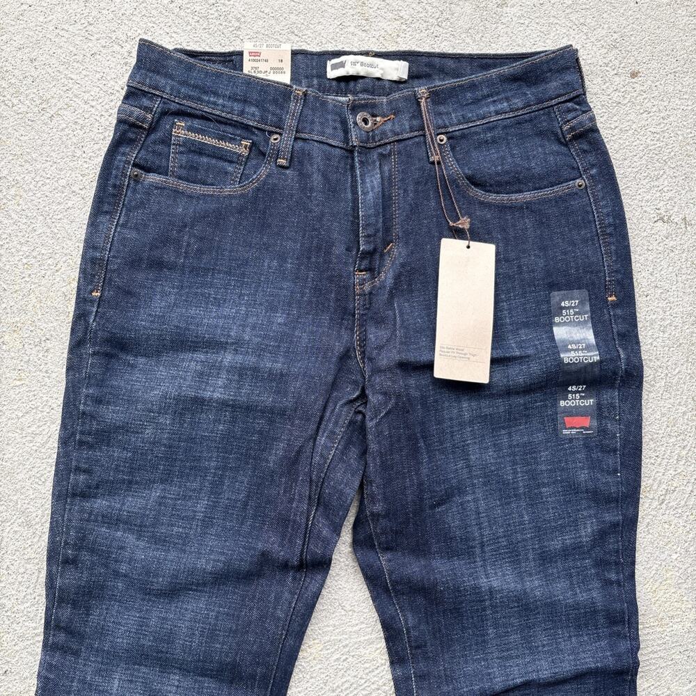 New Levi's 515 Jeans Womens 4 Short 27 Stretch Mid Rise Boot Cut Dark Wash Y2k - Picture 2 of 15